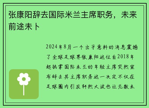 张康阳辞去国际米兰主席职务，未来前途未卜